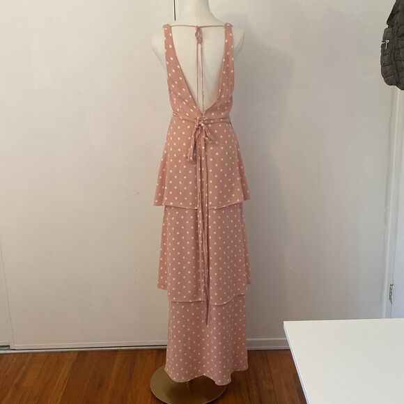 AFRM Pastel Pink Polka Dot Tiered Wrap Maxi Dress Size Small - Picture 6 of 14